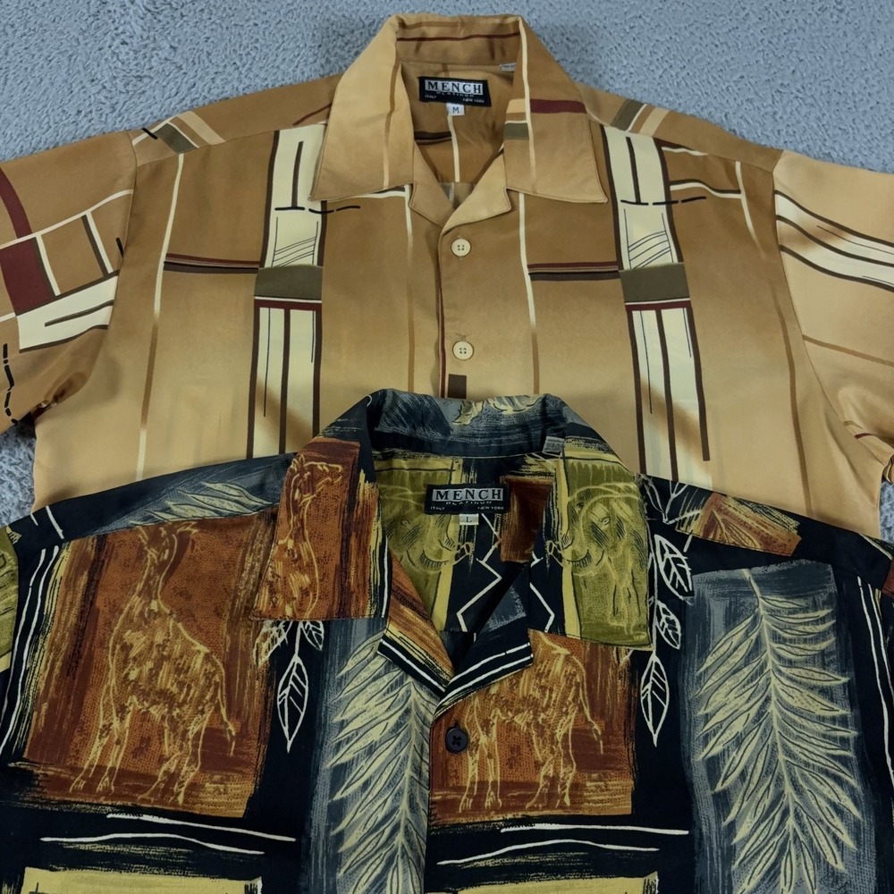 LOT OF 2 Mench Platinum Shirt Mens M Animal Print Abstract Art to Wear Retro